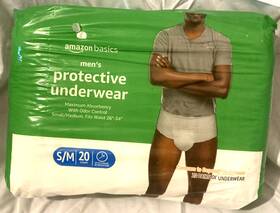 Amazon Basics 195515013796 Mens Protective Underwear Basic Sm-med Waist 26 Inch -34 20 Pkg