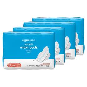 Amazon Basics 195515024235 Thick Maxi Pads With Wings For Periods Overnight Size 4