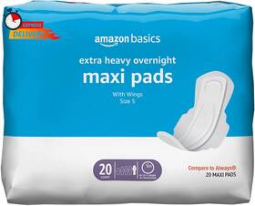 Amazon Basics 313040259278 Thick Maxi Pads With Flexi-wings For Periods Extra Heavy Overnigh