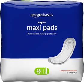 Amazon Basics 313095691665 Maxi Pads For Women- Thick Super Absorbency Unscented 48 Count
