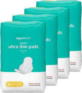 Amazon Basics 313097896822 Ultra Thin Period Pads With Flexi-wings Regular Absorbency Size 1 144 Count