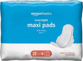 Amazon Basics 313104541578 Thick Maxi Pads With Flexi-wings For Periods Overnight Absorbency