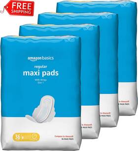 Amazon Basics 711181328189 Thick Maxi Pads With Flexi-wings For Periods Regular Absorbency
