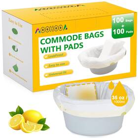 Aoohooa 762409707378 Bedside Commode Liners With Pads 100 Bags Absorbent Leak