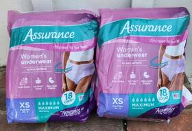 Assurance 024346000241 Lot Of 2 Womens Incontinence And Postpartum Underwear Max Absorb Xs