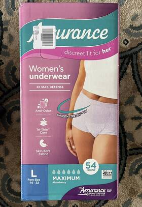 10007870 Assurance Womens Incontinence And Postpartum Underwear L Maximum Absorbency