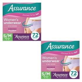 10008103 Assurance 144 Count Women Incontinence Underwear Max Absorbency Size S/m 2x72