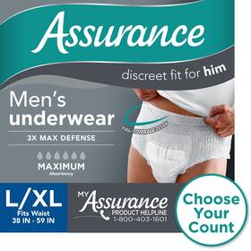 10008110 Assurance Mens Max Absorbency Incontinence Pants L/xl 36 Pack