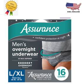 10008753 Assurance Mens Overnight Incontinence Underwear L/xl Ultimate 16 Count