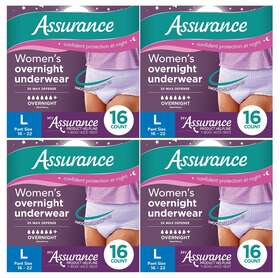 10008755 Assurance 64 Count 4 X 16 Women Incontinence Overnight Pants Size 1 -22 L