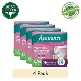 Assurance 10008773 4 Pack Womens Incontinence Postpartum Underwear S/m Maximum 19 Ct
