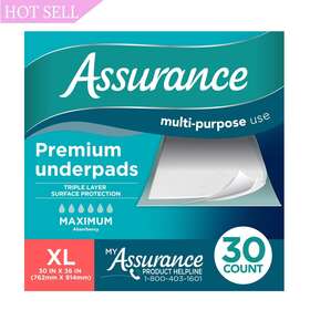 10008818 Assurance Maximum Absorbency Unisex Premium Quilted Underpad Xl 30 Count New