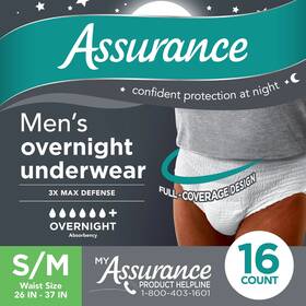 10008821 Assurance 16 Count Incontinence Underwear For Mens Adult Diaper Overnight S/m