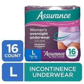 10008824 Assurance Womens Incontinence Postpartum Underwear Large Overnight 16 Count