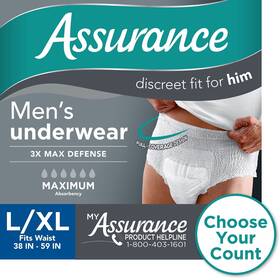 10008826 Assurance Mens Incontinence Underwear L/xl Maximum Absorbency 36 Count