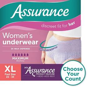 10008829 Assurance Womens Incontinence And Postpartum Underwear Xl 36 Count