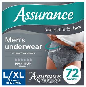 Assurance 194346000395 Mens Incontinence Underwear Large Maximum Absorbency 72 Count