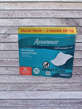 Assurance 194346188741 Premium Disposable Washcloths Pre-moistened Body Wipes Xl 192 Count