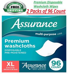 Assurance 194346195824 2 Pack Premium Disposable Washcloths Xl 96 Count