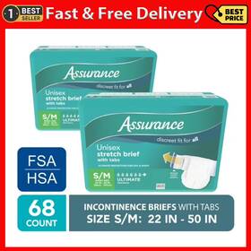 Assurance 445012774717 Unisex Stretch Briefs With Tabs S/m 68 Count