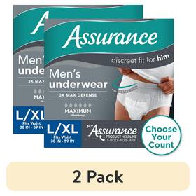 Assurance 464151118753 2 Pack Mens Incontinence Underwear - L/xl 36 Ct Maximum Absorbency