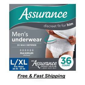 Assurance 584059594111 Mens Incontinence Underwear Maximum Absorbency L/xl 36 Count