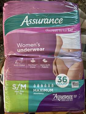 Assurance 681131093460 Womens Disposable Underwear S/m Max Absorbency 36/pack