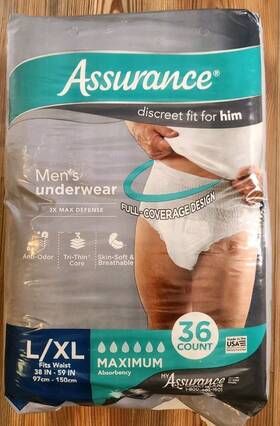Assurance 681131093606 Mens Incontinence Underwear 36 Count L/xl 38-59 In Maximum Absorbency