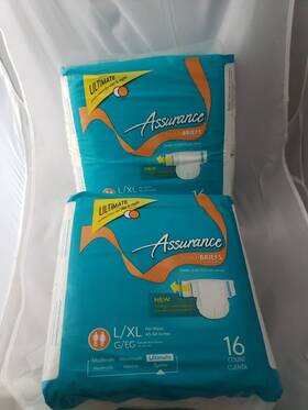 Assurance 681131132893 Large/xlarge Unisex Stretch Briefs With Tabs 2 Pack 32 Count Total