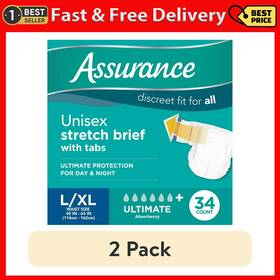 Assurance 711181377415 2 Pack Unisex Stretch Briefs With Tabs L/xl 34 Count