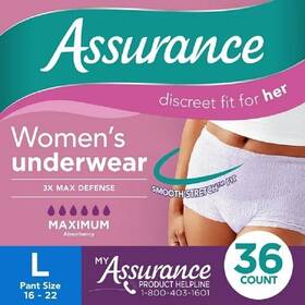 Assurance 741494211083 Womens Incontinence And Postpartum Underwear L 36 Count