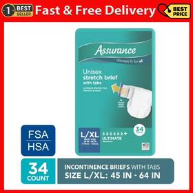 Assurance 744110261738 Unisex Stretch Briefs With Tabs L/xl 34 Count