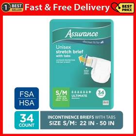 Assurance 744759323002 Unisex Stretch Briefs With Tabs S/m 34 Count