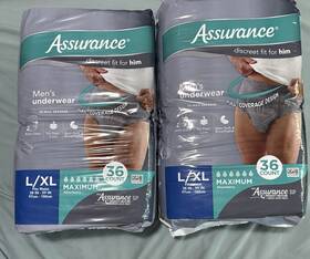 8113109360 Assurance Two Pack 72 Mens L/xl Incontinence Underwear 36 Count Max Absorbency