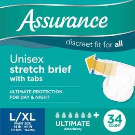 9144414 Assurance Stretch Briefs With Tabs Ultimate Absorbency L/xl - 32 Count