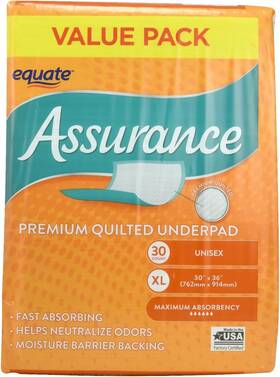 Bd4780 Assurance By Equate Premium Quilted Underpad Value Pack Xl 30 Count 4
