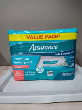 Pas94641aa Assurance Premium Underpads Xl Maximum Absorbency 30ct Triple Layer