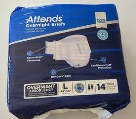Attends 086679431970 Unisex Overnight Adult Incontinent Briefs Large 44 Inch -58 1 Pack Of 14