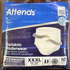 Attends 086679483757 Xxxl Bariatric Underwear Diapers Adult Overnight - 3 Packages New
