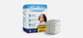 41541 Attends Comfees Premium Diapers Unisex Baby Tab Closure Size 5 Kid Design 27 Ea