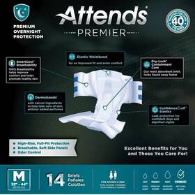 Ali-br20 Attends Premier Incontinence Brief M Overnight 14 Ct