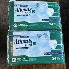 Brcl1040 Attends 2005 Vtg Lot Of 2 Packages - 24 Xl Briefs #10 Adult Diapers Plastic Back