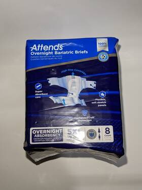 Dd70 Attends Overnight Bariatric Incontinence Brief 5x-large Absorbent 8 Count - New