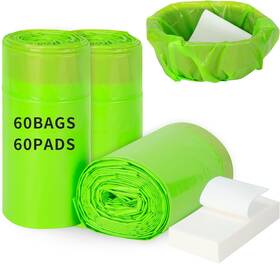 Liners5441x3 Auxmotec 60 Pack Bedside Commode Liners With Absorbent Pads Leak-proof Disposable Toilet