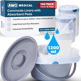 Awd 445029375396 100 Pack - Commode Liners With Absorbent Pads Adults Bag Compatible Wi