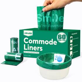 Awohh 717181875456 60 Commode Liners With Absorbent Pads For Bedside Tear-free Leak-proof