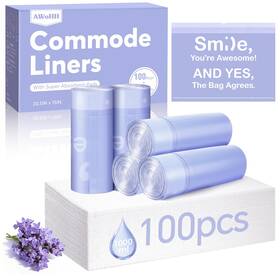 Awohh 717956589441 100 Pcs Bedside Commode Liners With Absorbent Pads Tear-free Leak-proof Lave