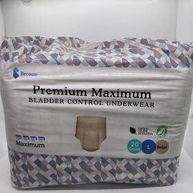 Because 810005862196 Premium Maximum Bladder Control Underwear Size L Beige 20 In Pack