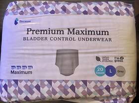 Because 810005862233 Premium Maximum Bladder Control Underwear Size L Grey 20 Count