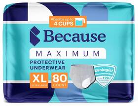 Because 810005862417 Maximum Incontinence Underwear For Men Xl 80 Count Grey